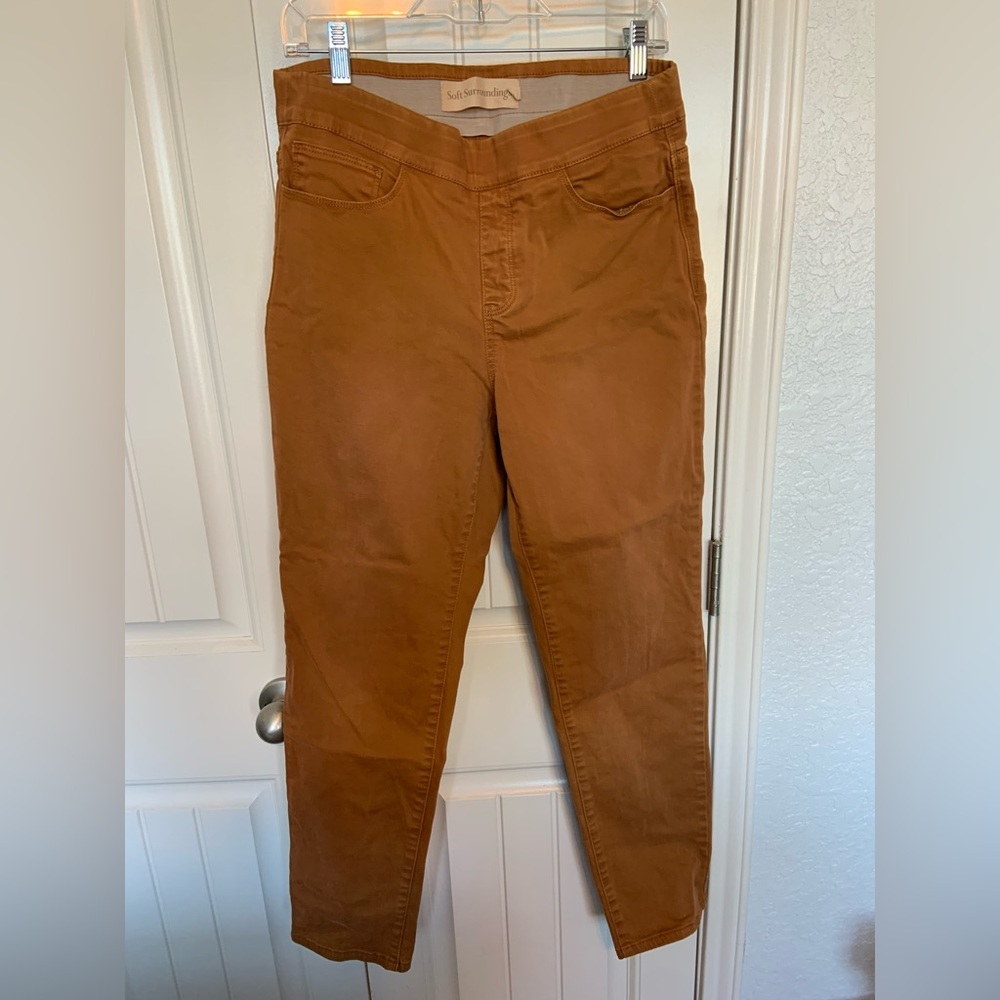 Soft Surroundings burnt orange pull-on jeans